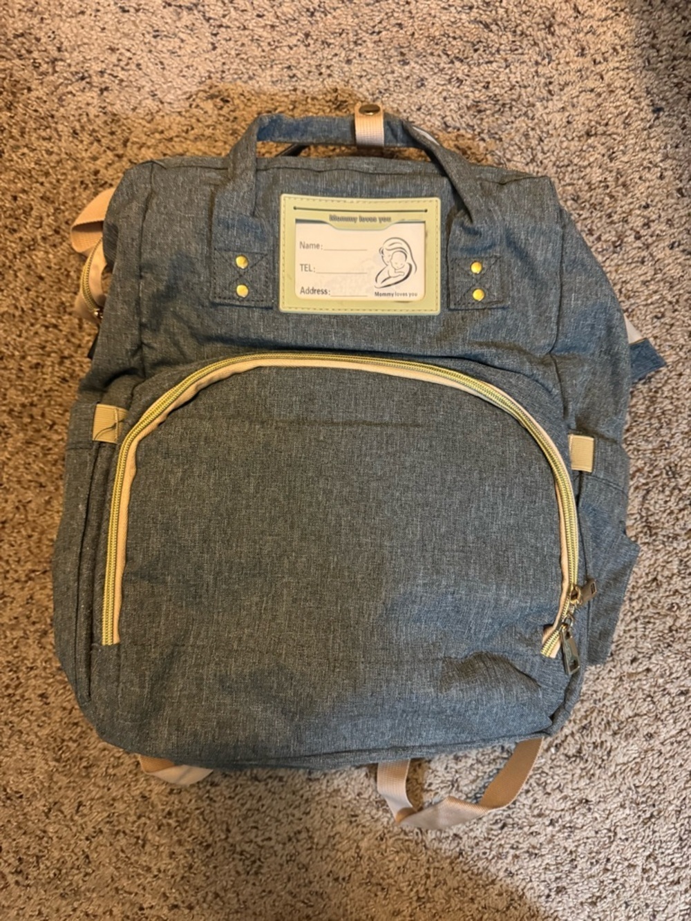Gray Denim-Style Diaper Backpack